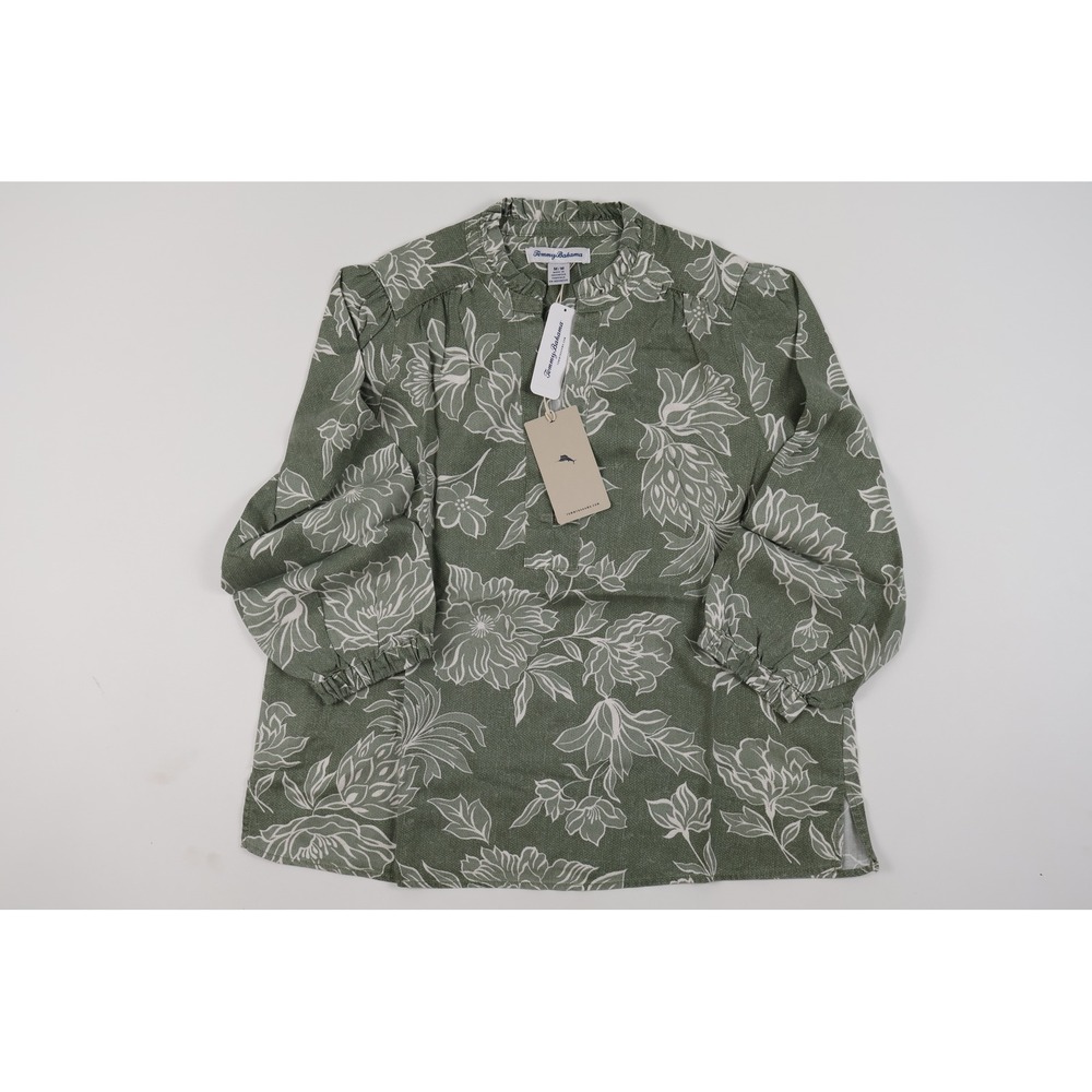 Tommy Bahama Breezy Blooms 3/4 SLV Top Dusty Sage Floral Medium NWT $128